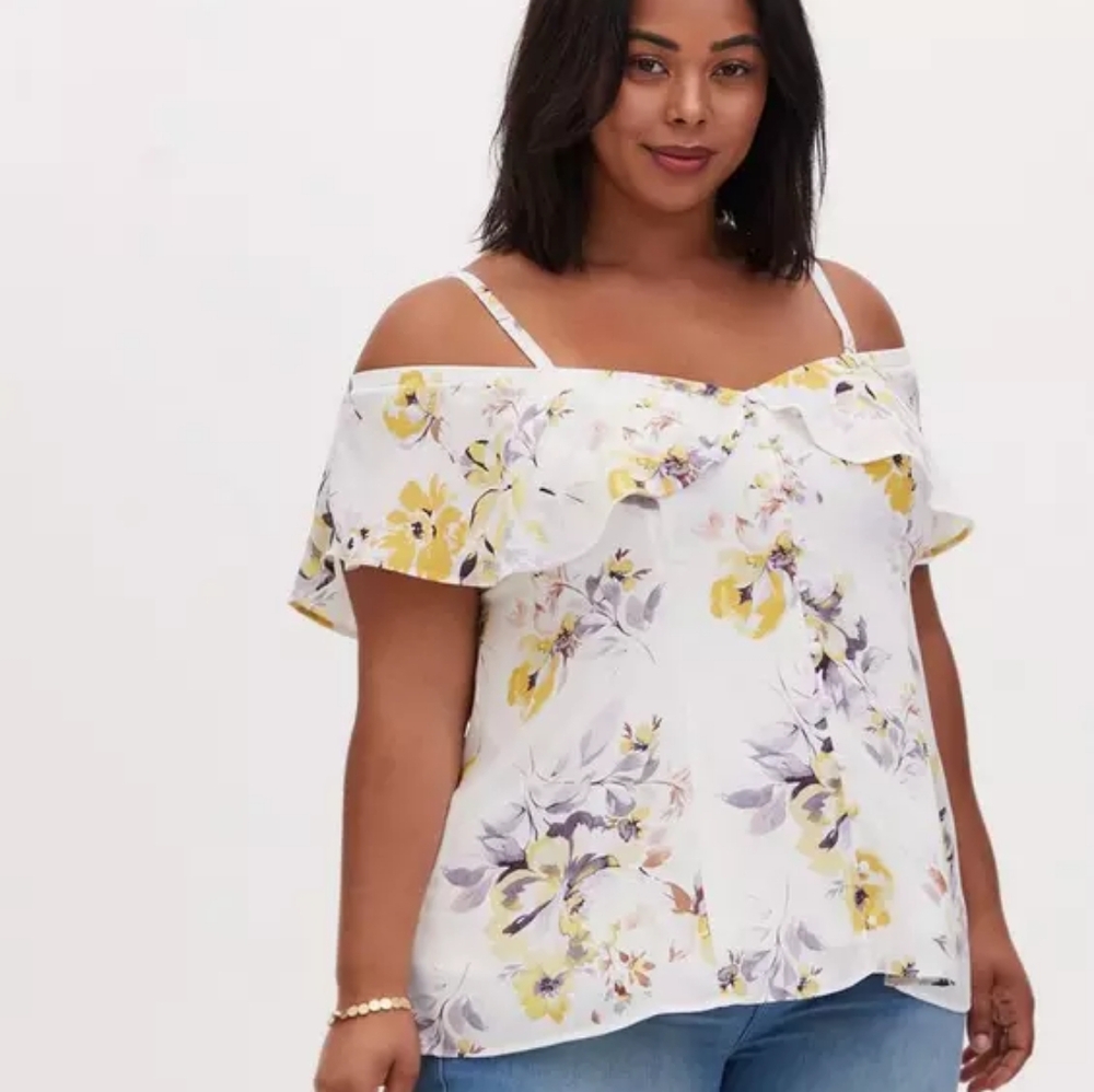 Floral Georgette Ruffle Cold Shoulder Blouse